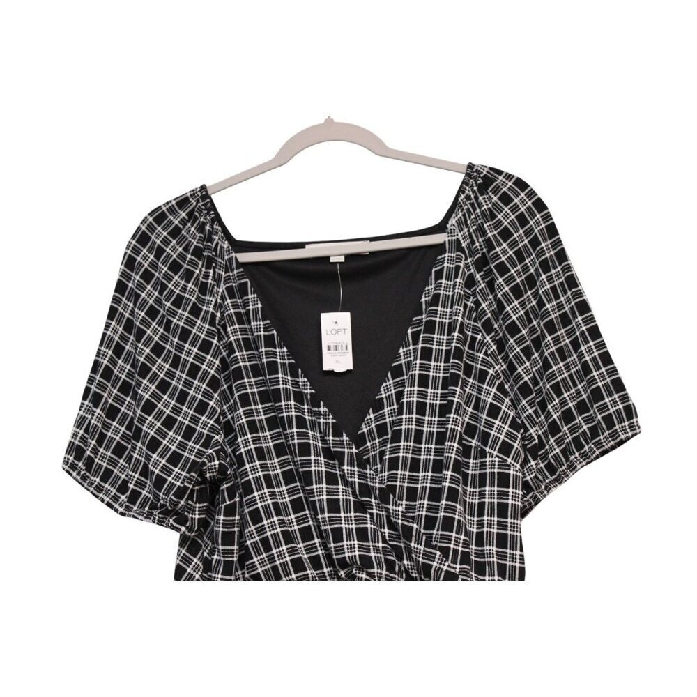 NWT LOFT Dress Size XL Gingham Puff Sleeve Faux Wrap Style Preppy Plaid Classic - Picture 2 of 13